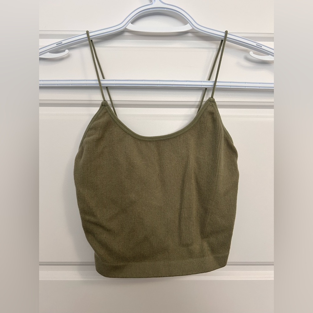 Army Green Ribbed Crop Top